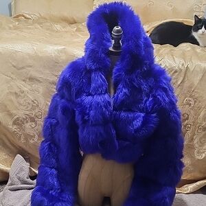 Women's Faux Fur Jacket in Royal Blue